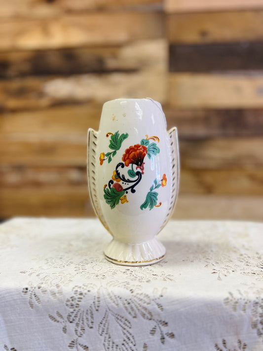 Vintage Ceramic Mantle Vase with Floral Design