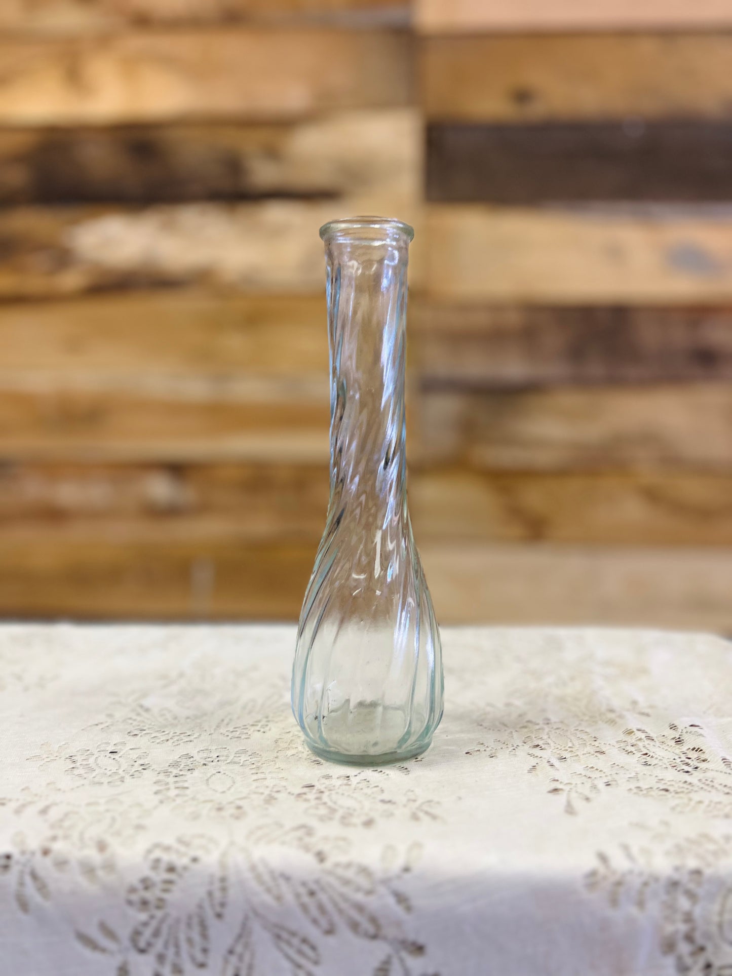 Vintage Hoosier Glass Bud Vase Featuring Twisted Swirl Pattern