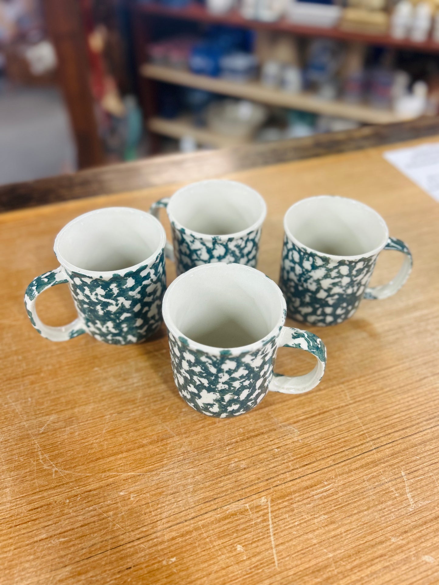 Vintage Folk Craft by Tienshan Mug with Green and White Spongeware Pattern Set