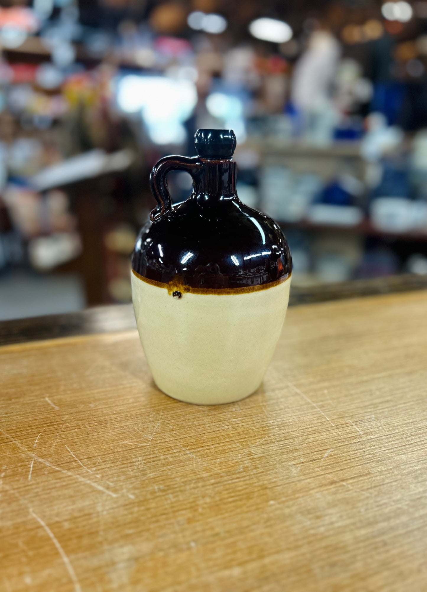 Vintage Brown and Beige Jug with Lid