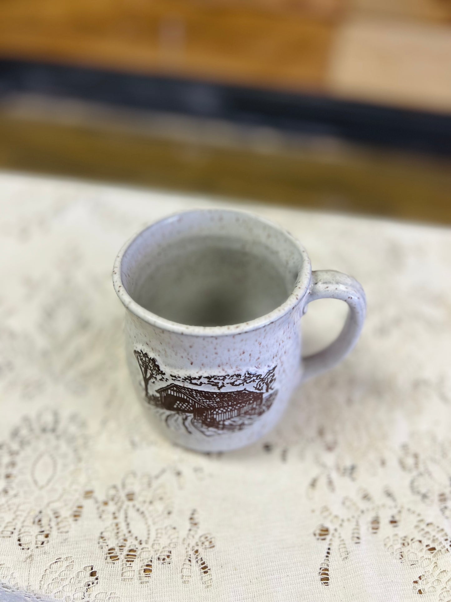 Vintage Onion River Pottery Mug with Barn Scene