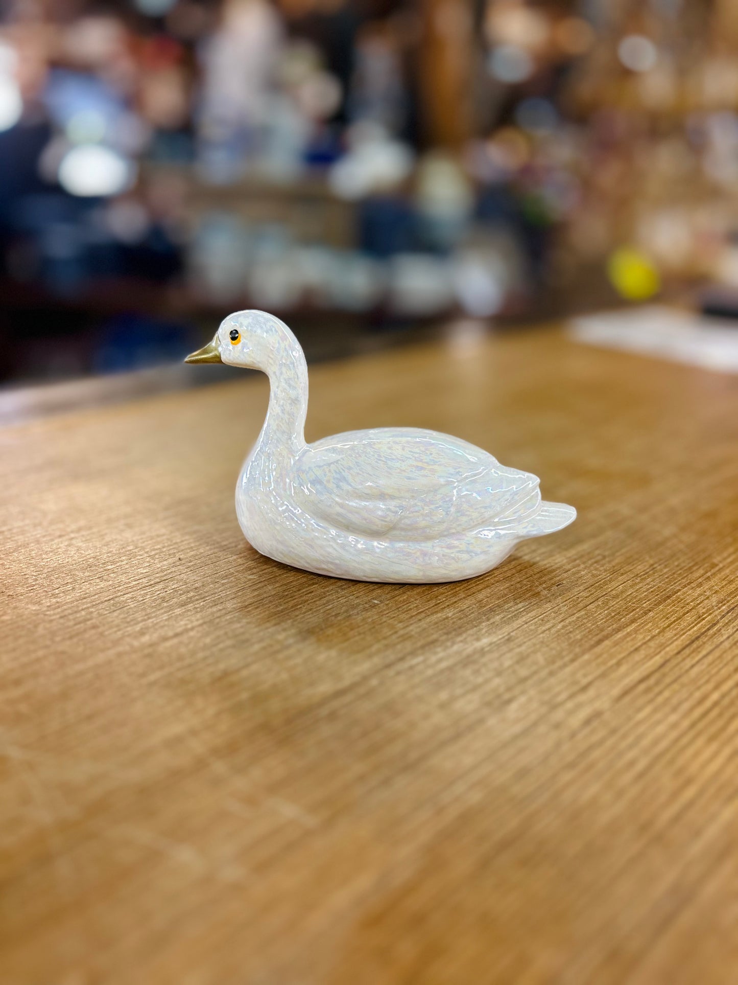 Vintage Swan Figurne with Iridescent White Finish