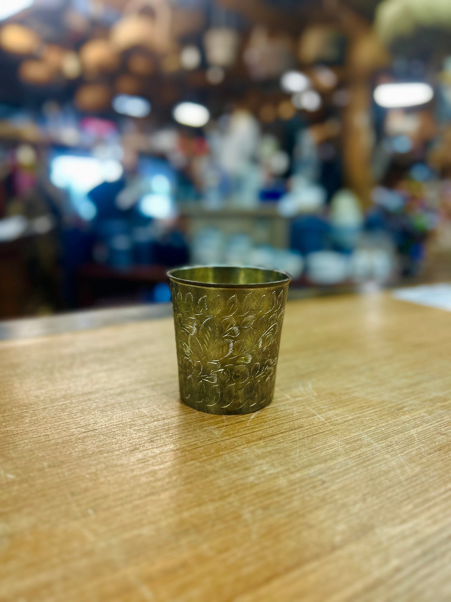 Vintage Solid Brass Cup with Floral Detailing