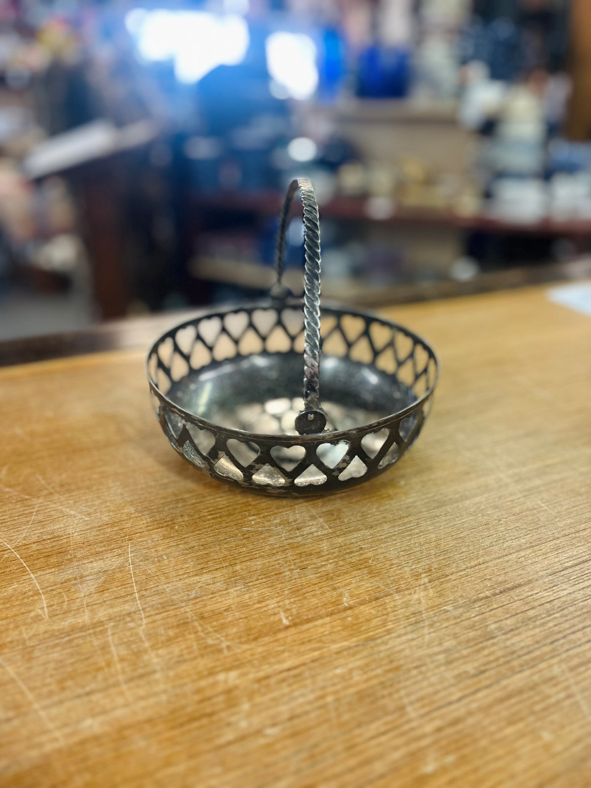 Vintage Handmade Silver Plated Metal Basket