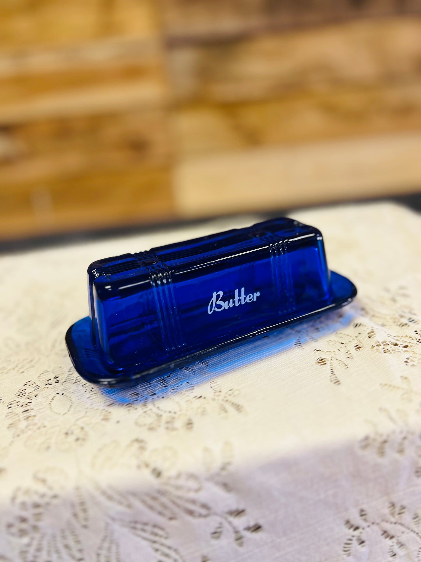Vintage Cobalt Blue Butter Dish