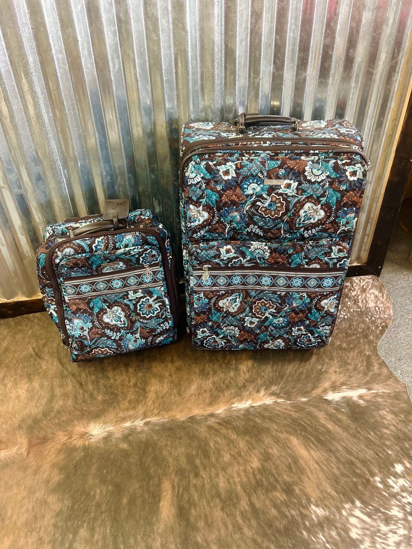 Vera Bradley Large Rolling Suitcase in "Java Blue" with Matching Carry On