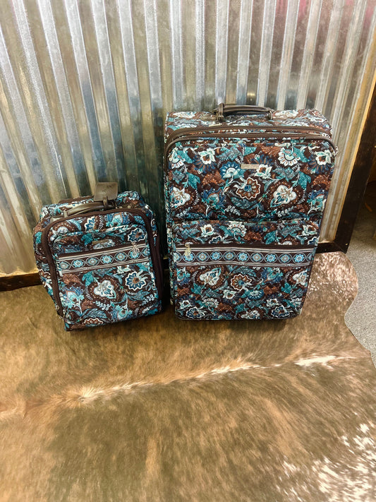 Vera Bradley Large Rolling Suitcase in "Java Blue" with Matching Carry On