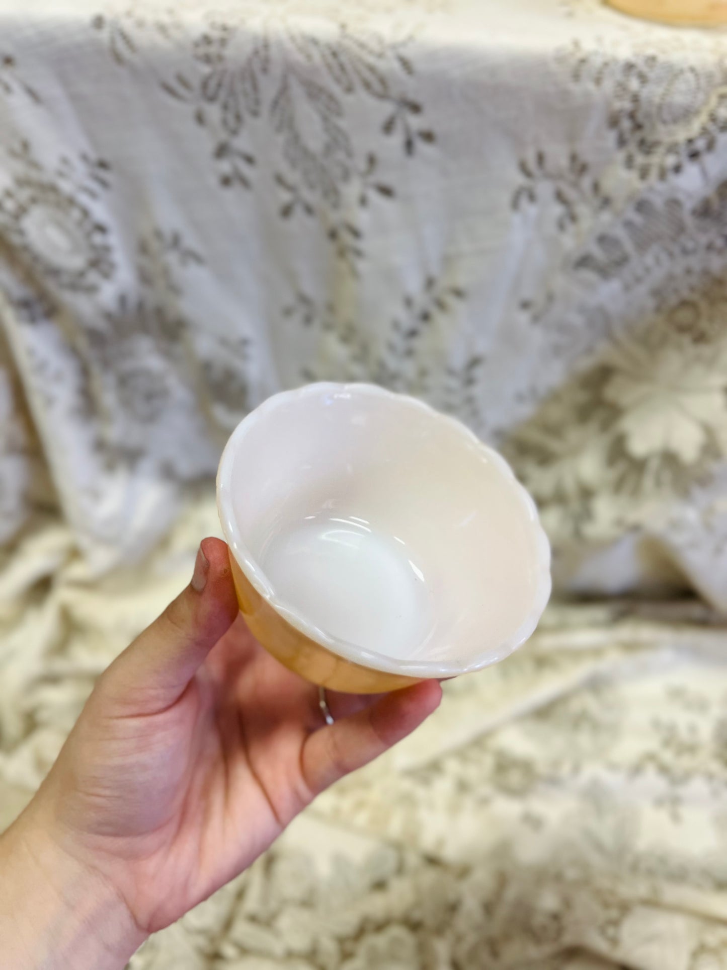 Vintage Fire-King Peach Lustre Ramekin Custard Cup with Iridescent Finish