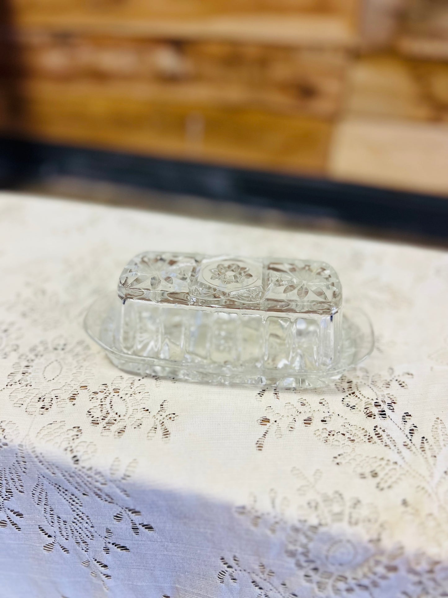Vintage Anchor Hocking Star Of David Butter Dish