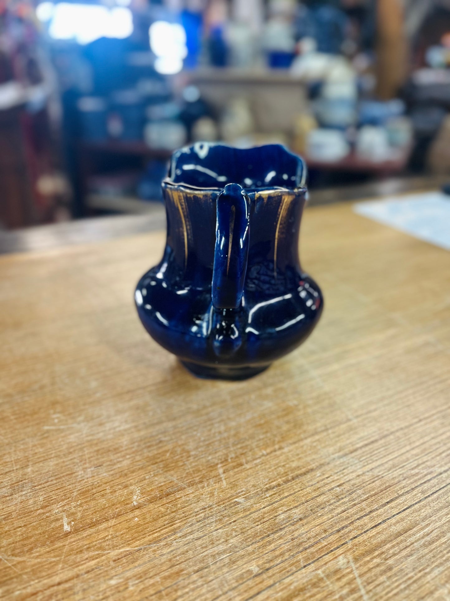 Vintage Blue Ceramic Mini Pitcher