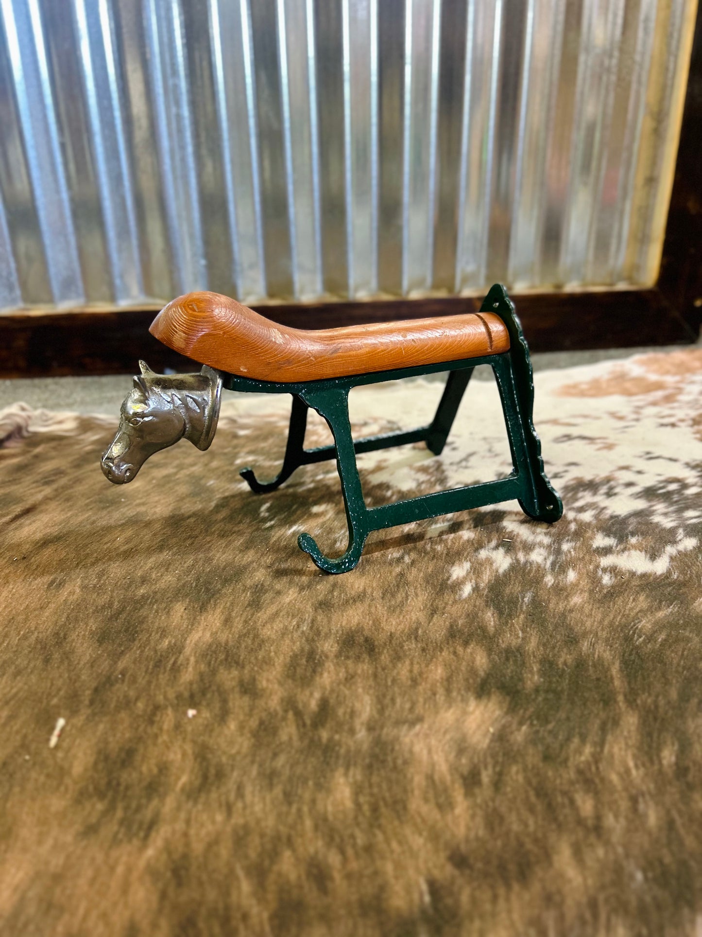 Vintage Western Style Boot Jack With Silver Horse Head