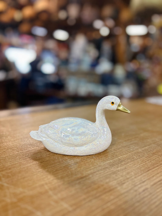 Vintage Swan Figurne with Iridescent White Finish