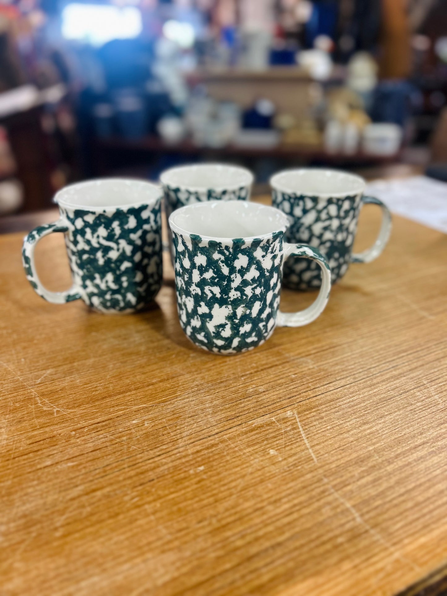 Vintage Folk Craft by Tienshan Mug with Green and White Spongeware Pattern Set