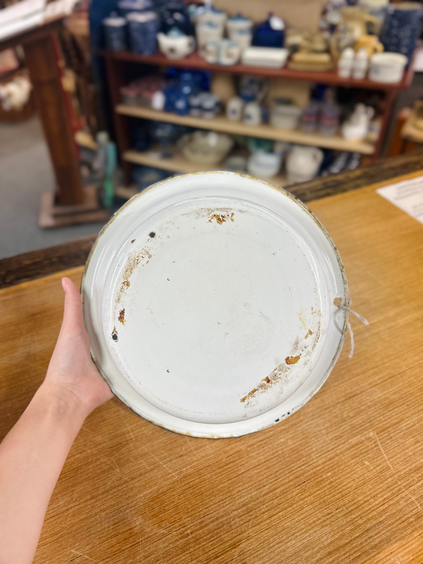 Vintage White Bowl with Black Trim