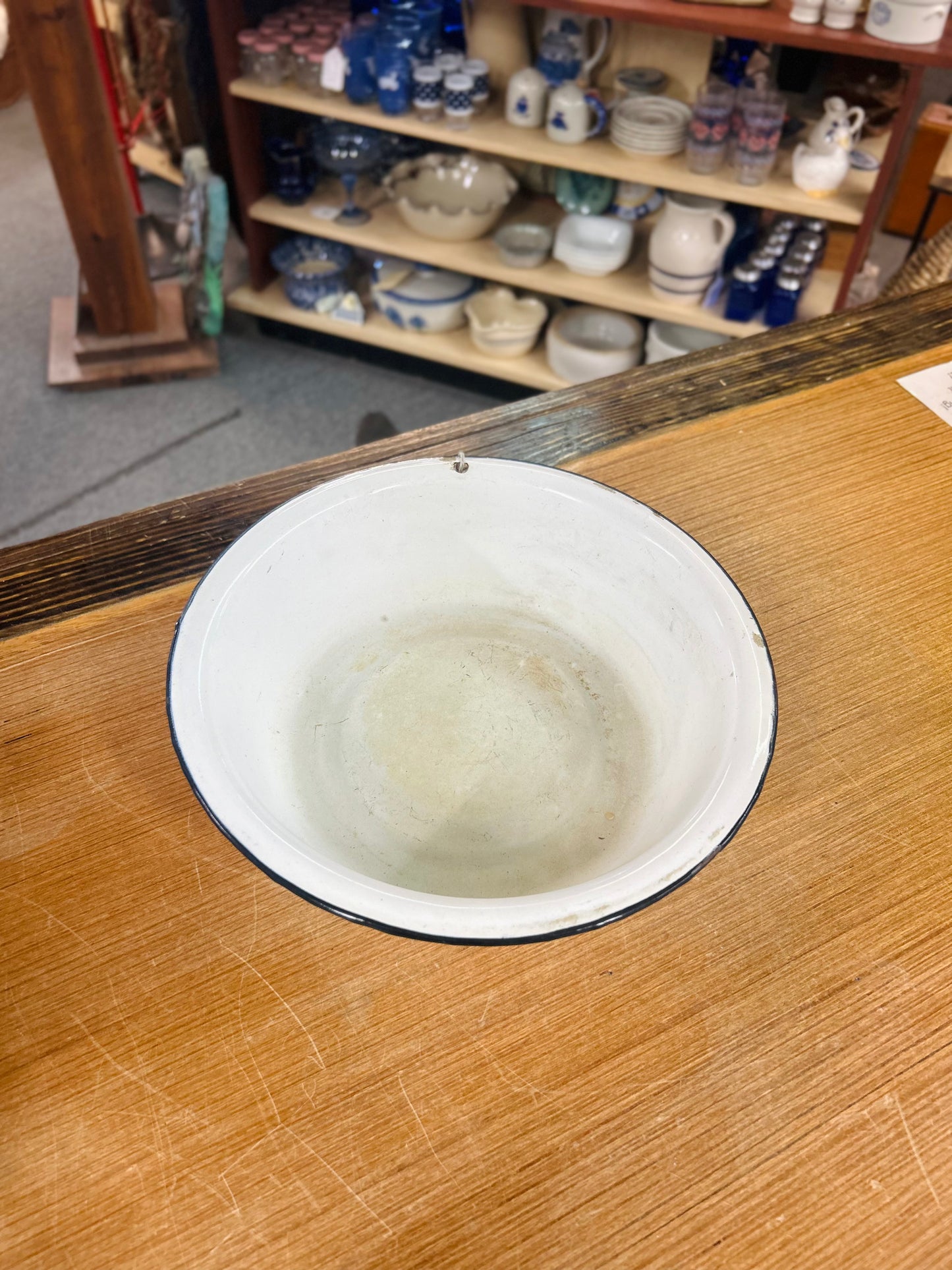 Vintage White Bowl with Black Trim