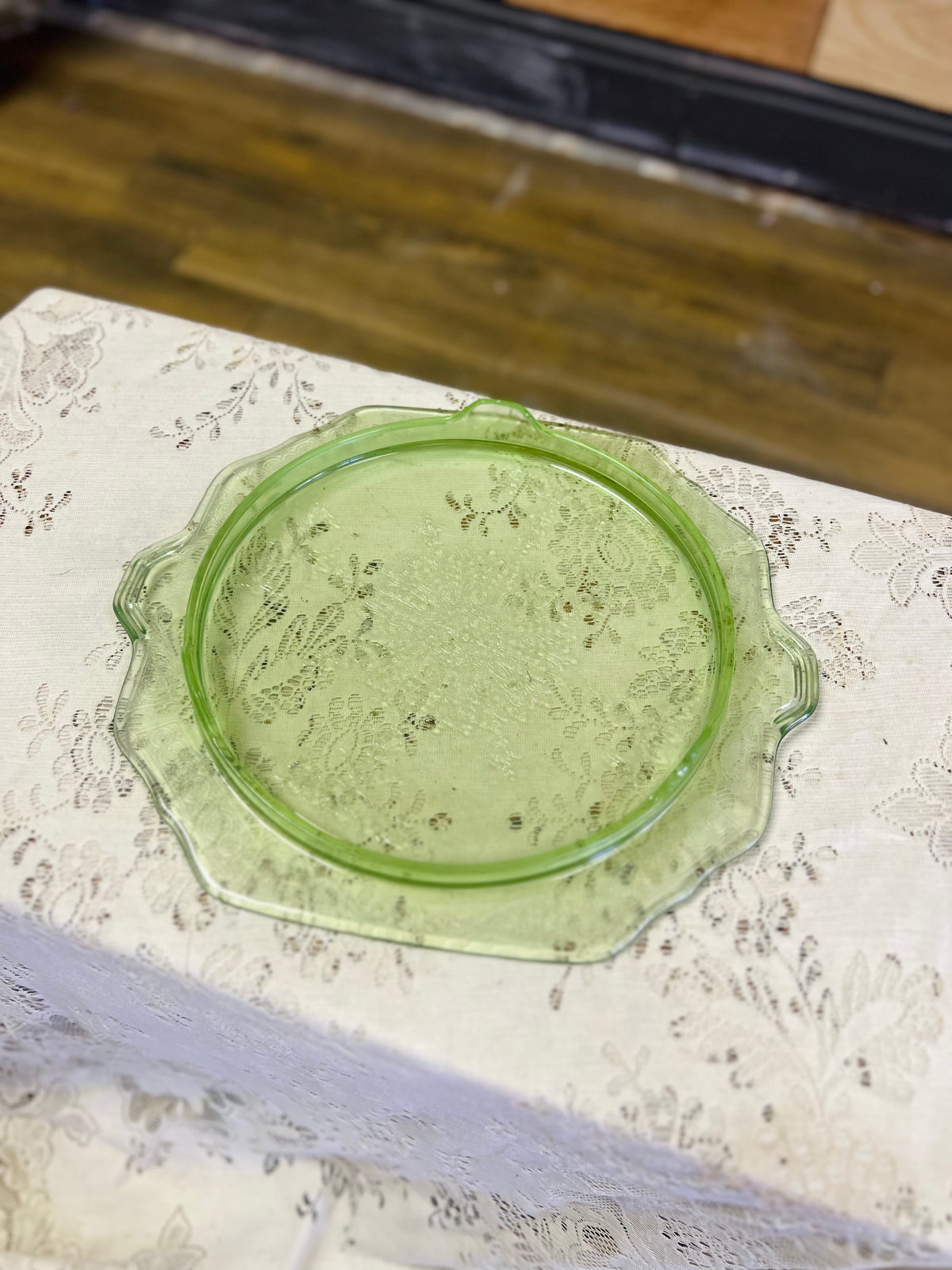Vintage Green Uranium Glass Cake Platter