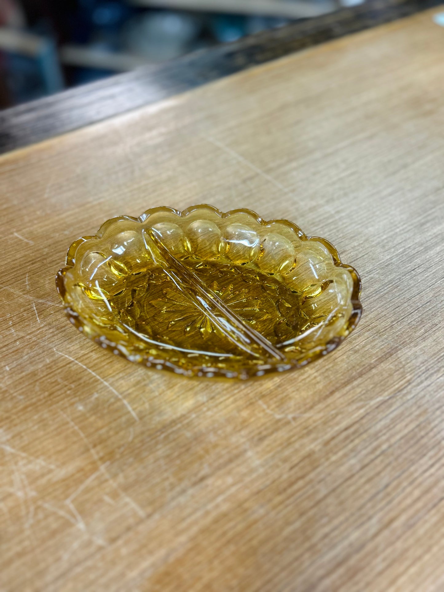 Vintage Anchor Hocking Fairfield Amber Divided Relish Dish