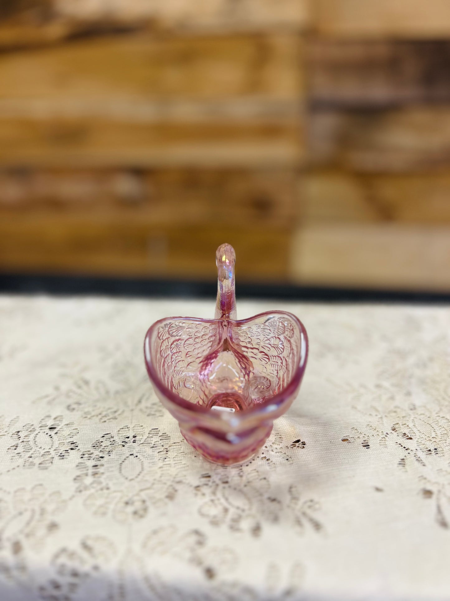 Vintage Fenton Pink Carnvial Swan Figurine Trinket Dish