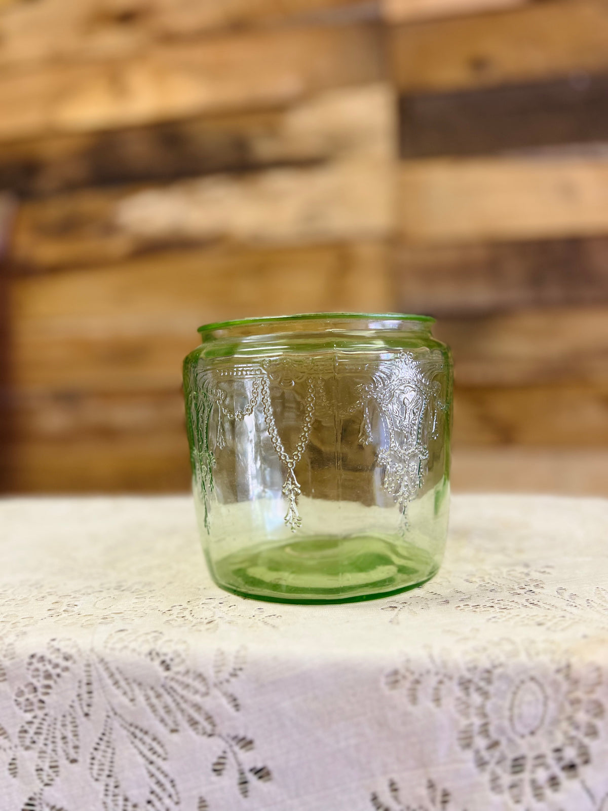 Vintage Green Uranium Glass Biscut Jar