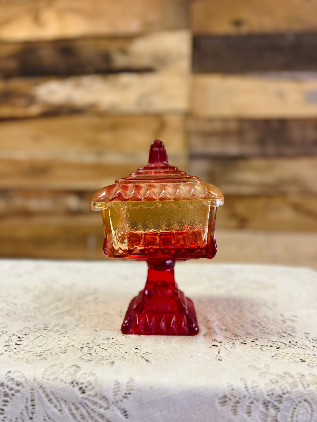 Vintage Orange And Red Ambre Pedestal Dish