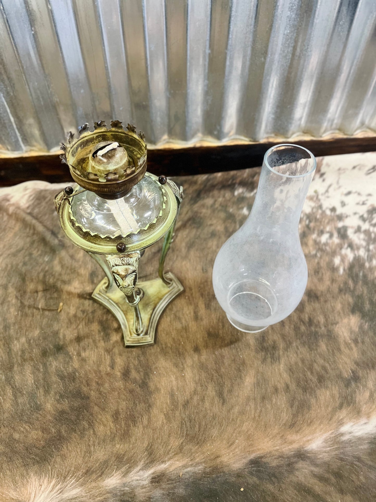 Vintage Rustic Green Oil Lamp