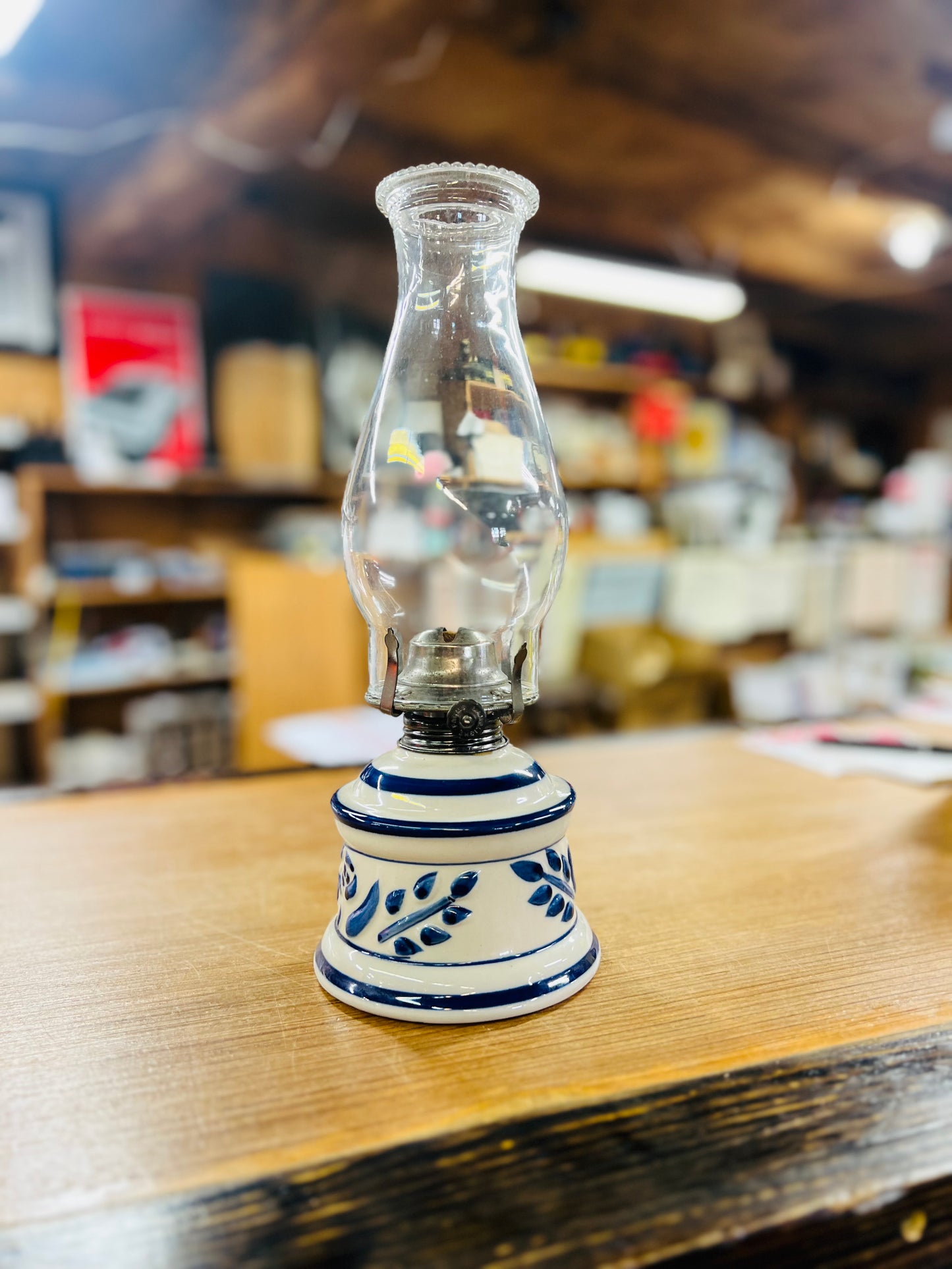 Vintage Dark Blue Floral Lamplight Farms Lamp