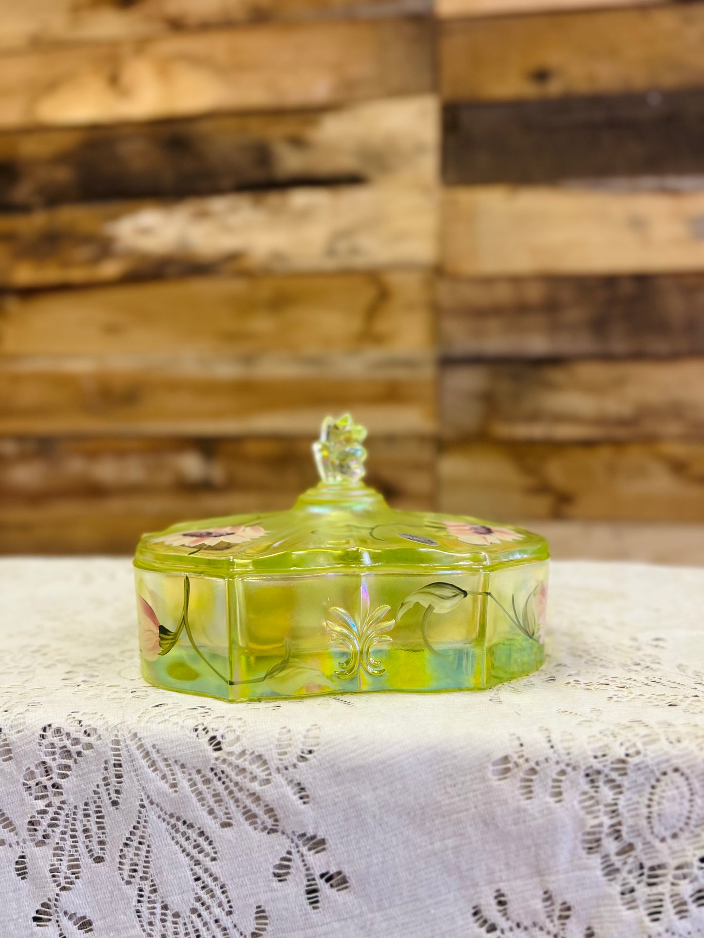 Vintage Fenton Green Candy Dish