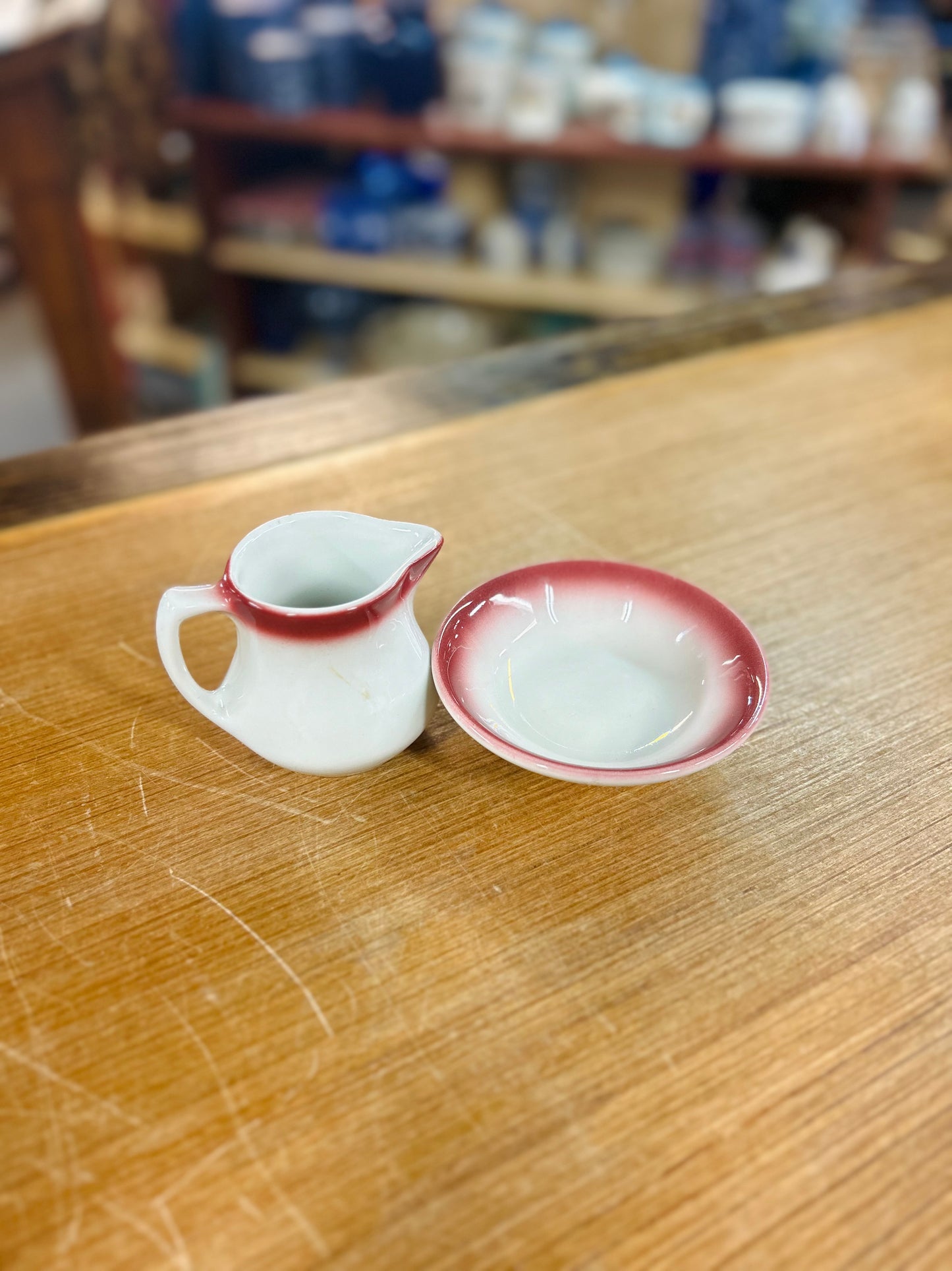 Vintage Medium Homer Laughlin and Shenango Individual Creamer and Saucer Set
