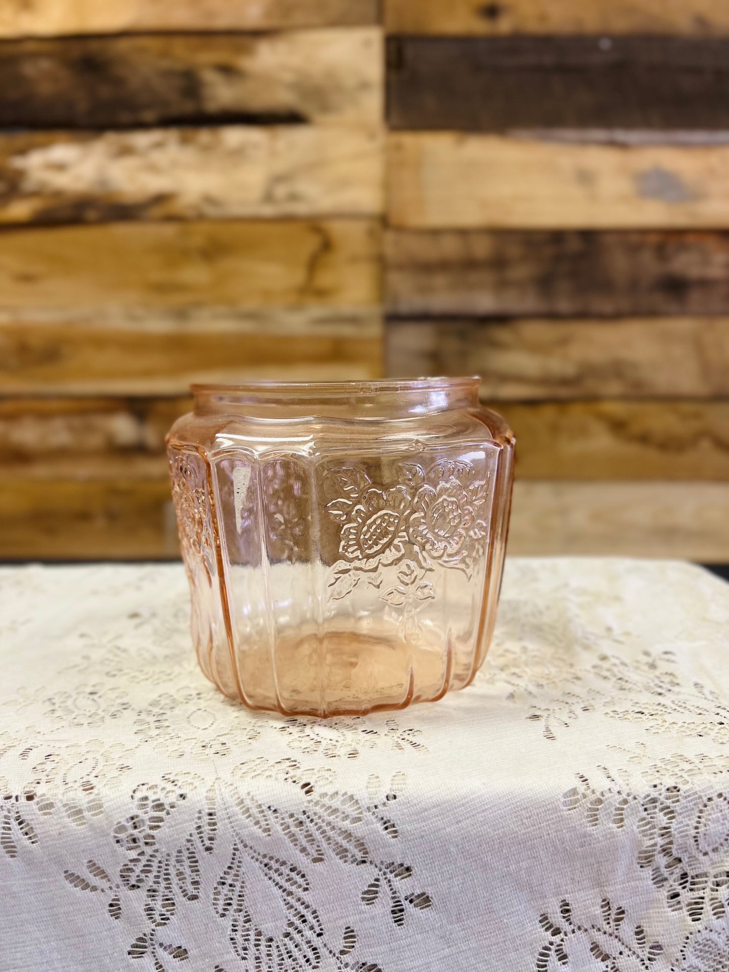 Vintage Anchor Hocking Mayfair "Open Rose" Pink Depression Glass Jar