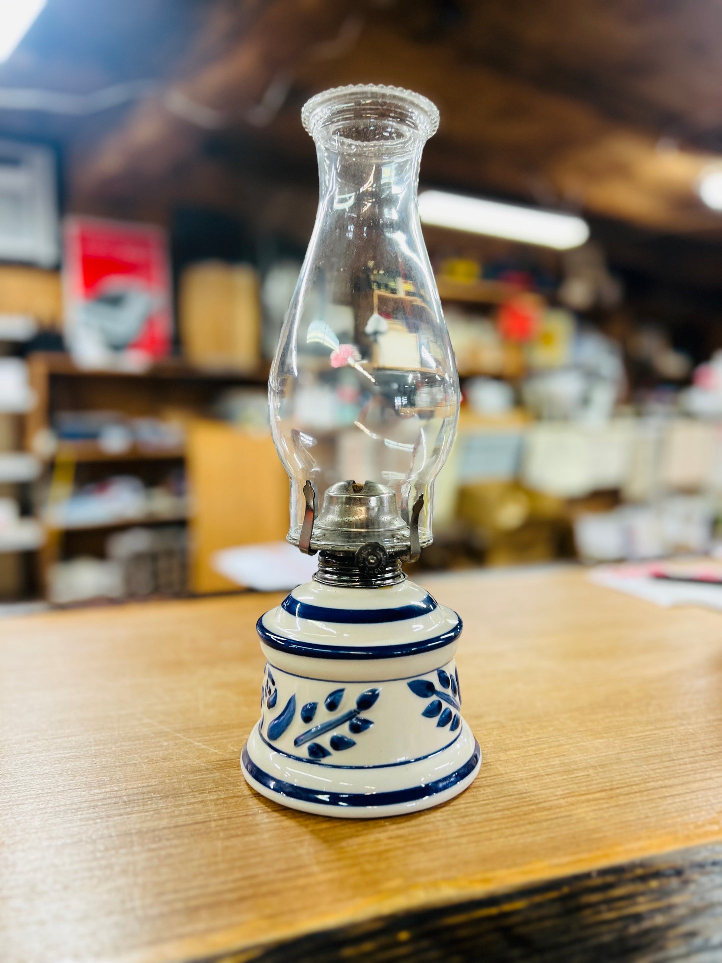 Vintage Dark Blue Floral Lamplight Farms Lamp