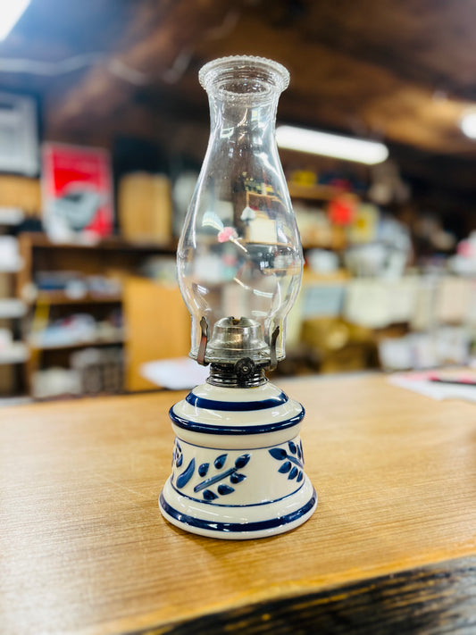 Vintage Dark Blue Floral Lamplight Farms Lamp