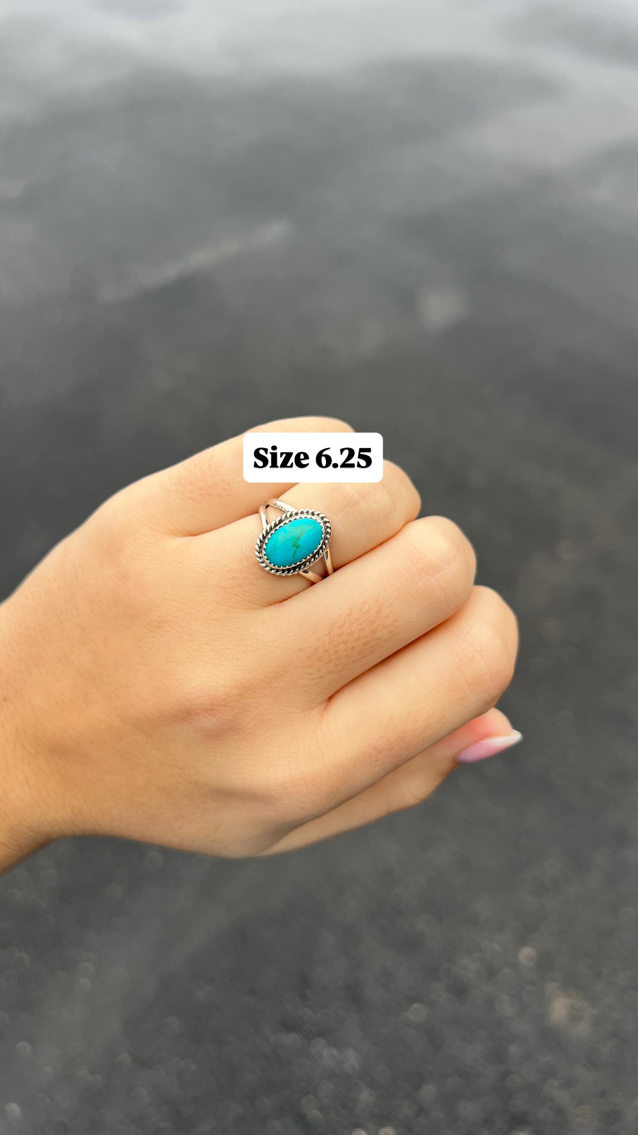 Kingman Turquoise Twisted Border Sterling Silver Ring