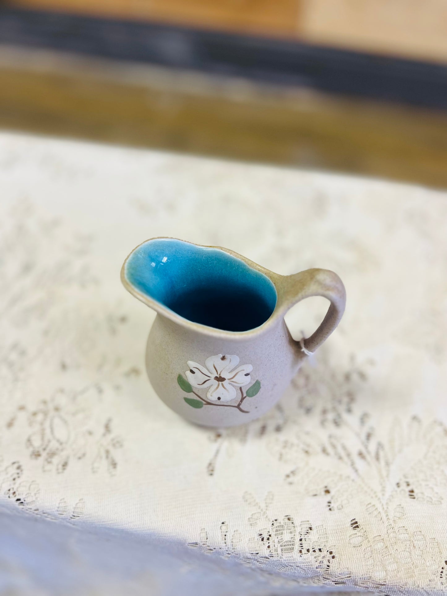 Vintage The Pigeon Forge Pottery Blue and Gray Floral Pitcher