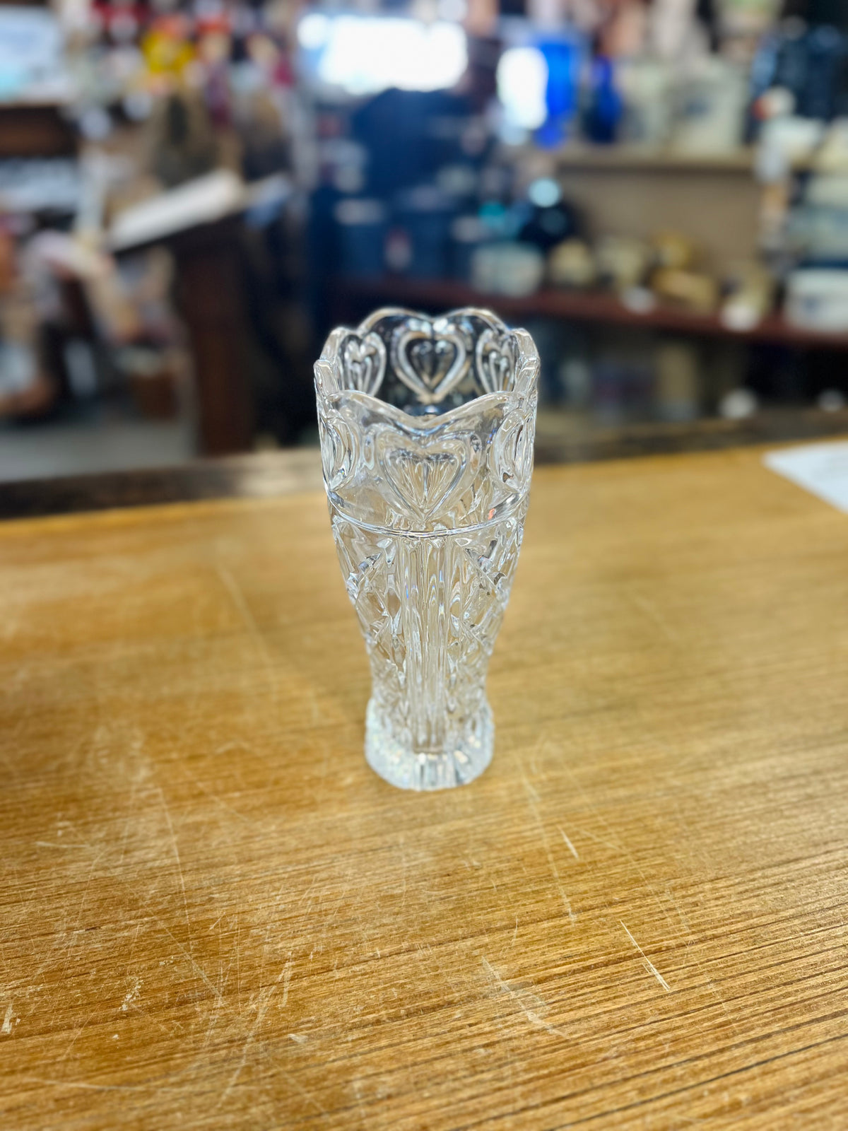 Vintage Fifth Avenue Crystal Heart Pattern Vase