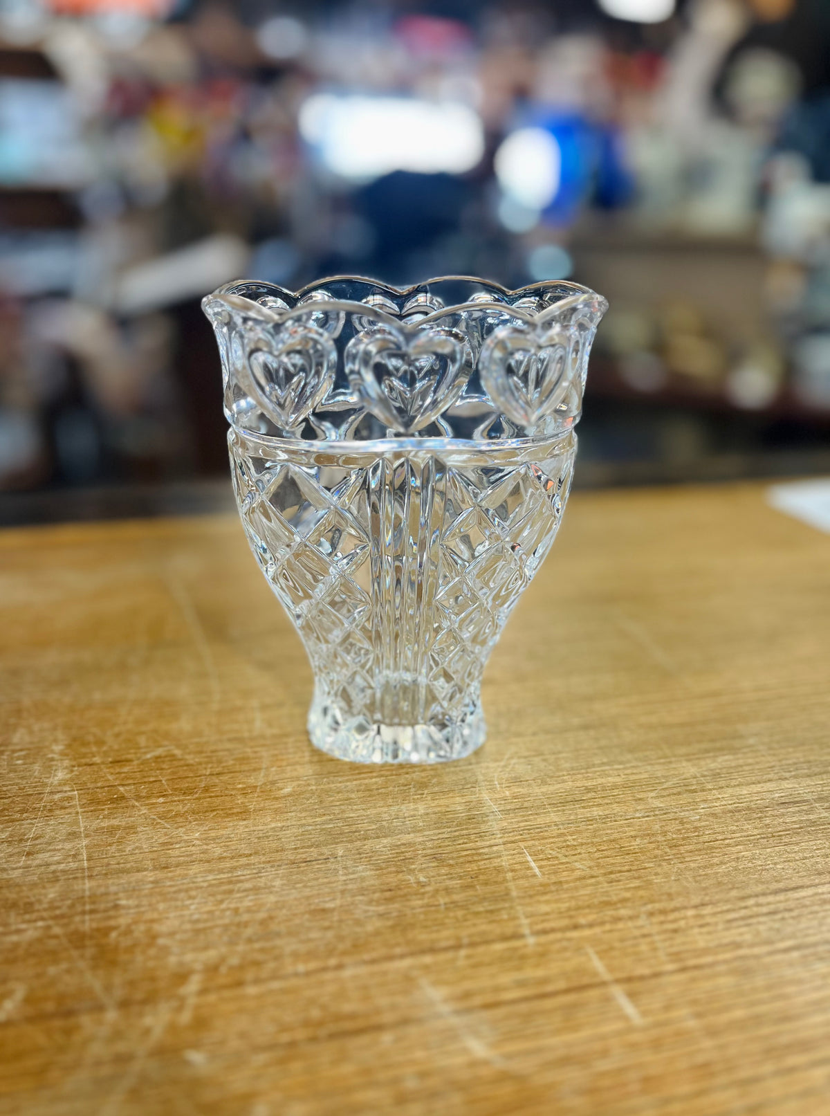Vintage Fifth Avenue Crystal Heart Pattern Vase