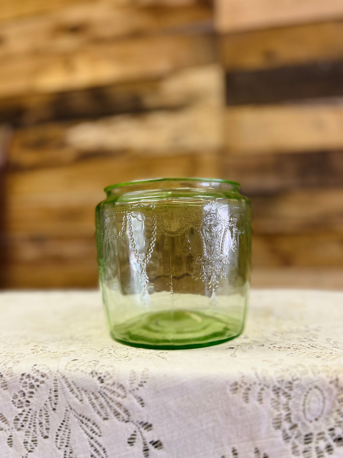 Vintage Green Uranium Glass Biscut Jar