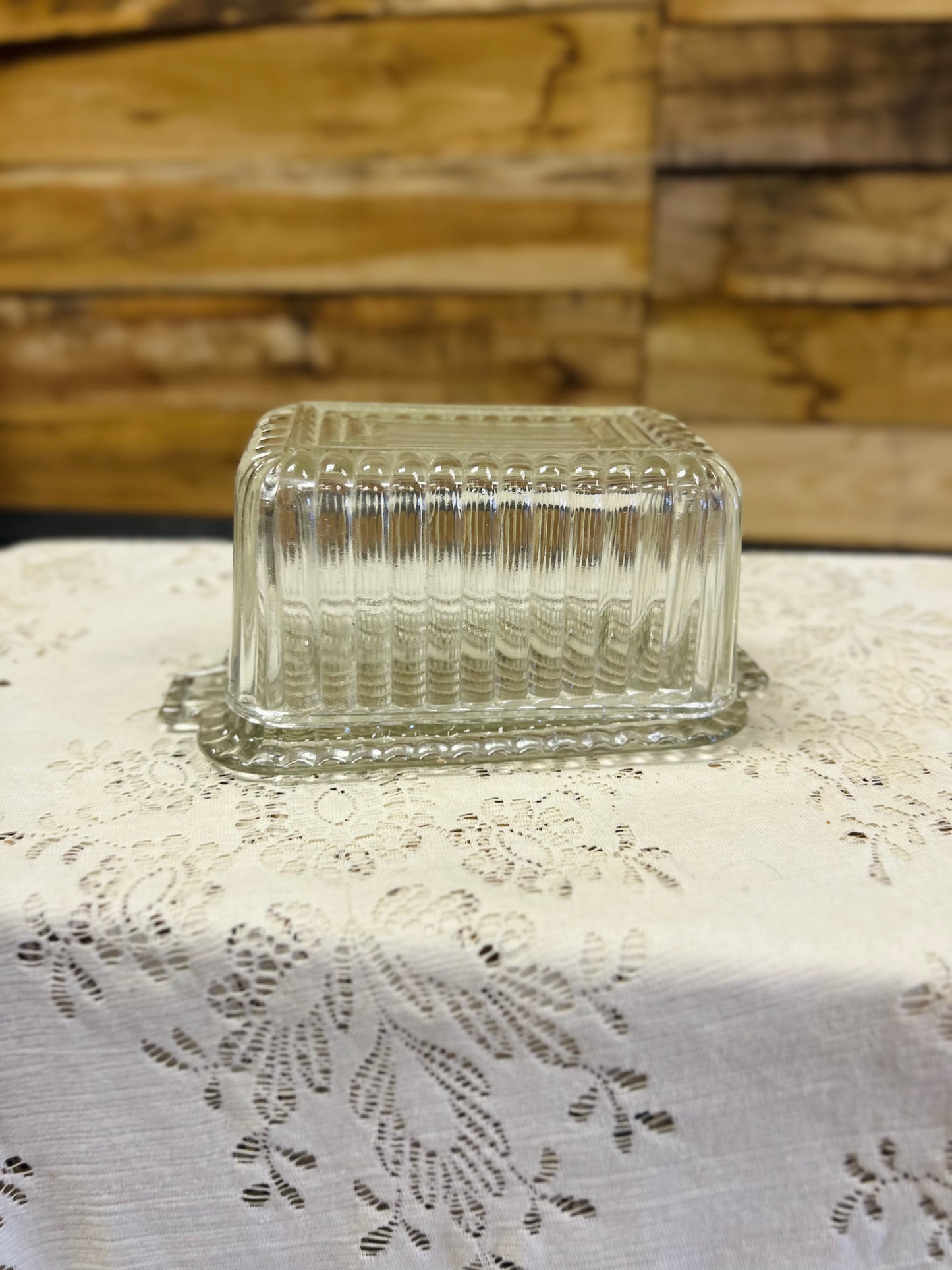 Vintage Tall Clear Glass Butter Dish