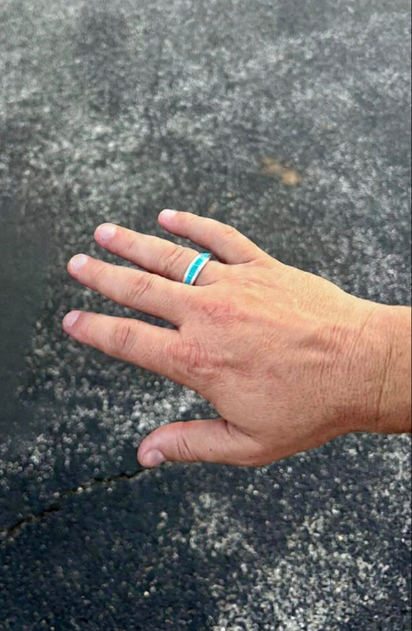 Genuine Turquoise Sterling Silver Divider Band Ring - Mens