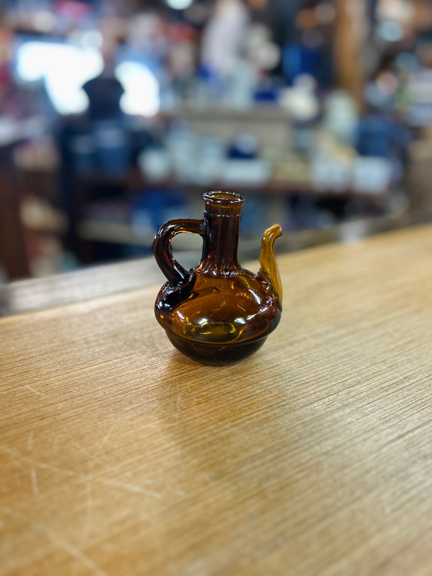 Vintage 1960s Amber Glass Spouted Cruet Bottle