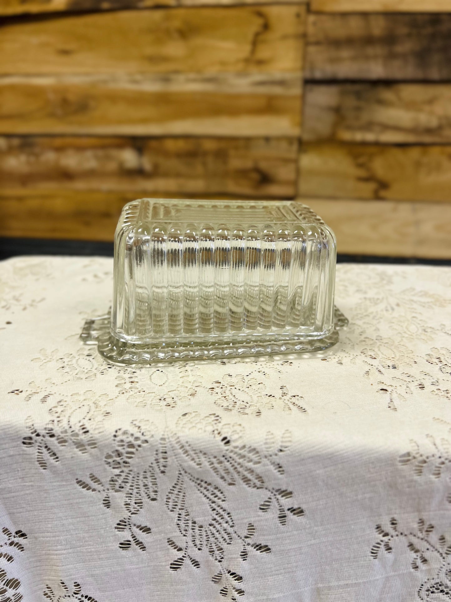 Vintage Tall Clear Glass Butter Dish