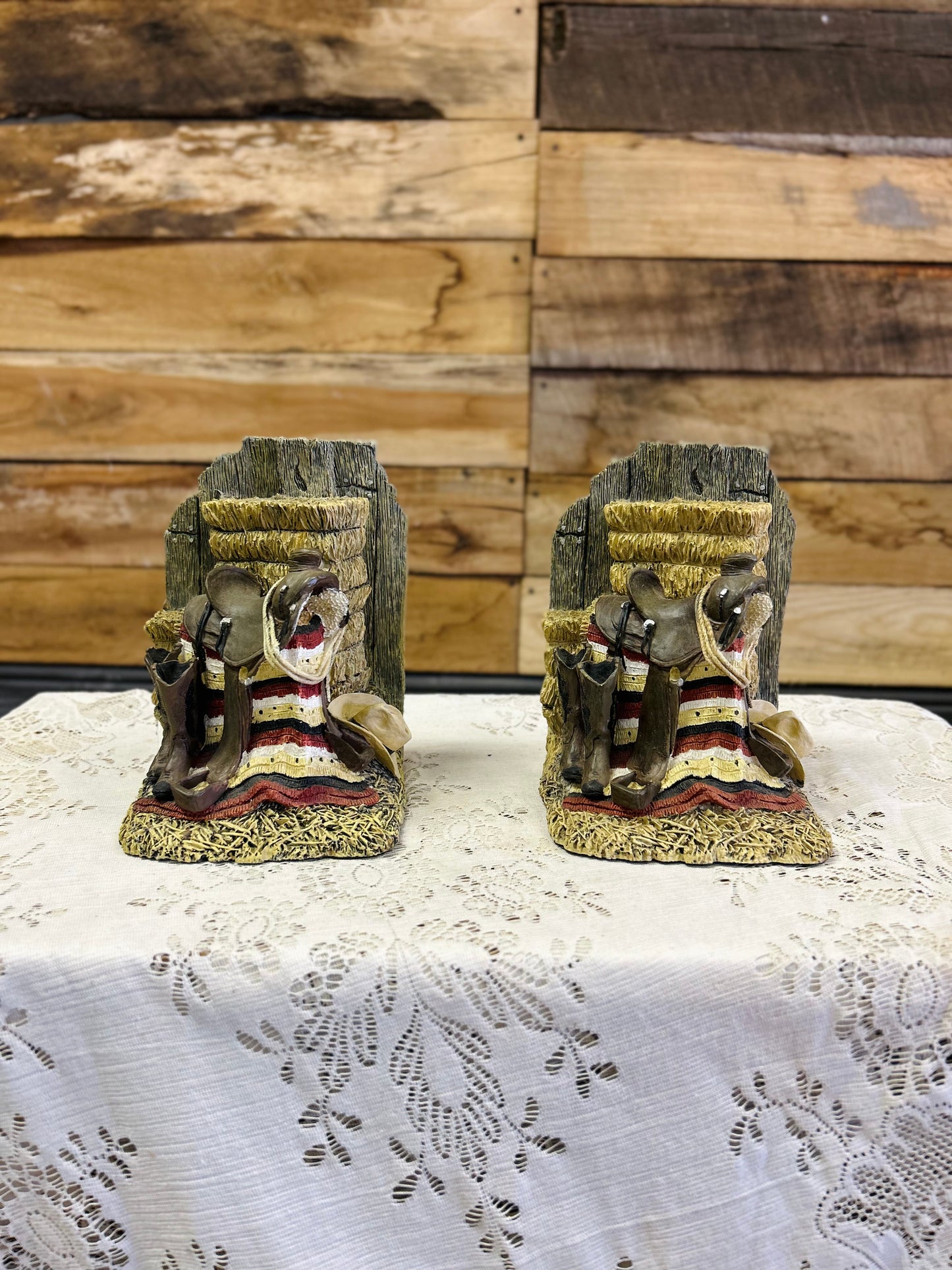 Vintage Figi Grapics Western Saddle Resin Bookends