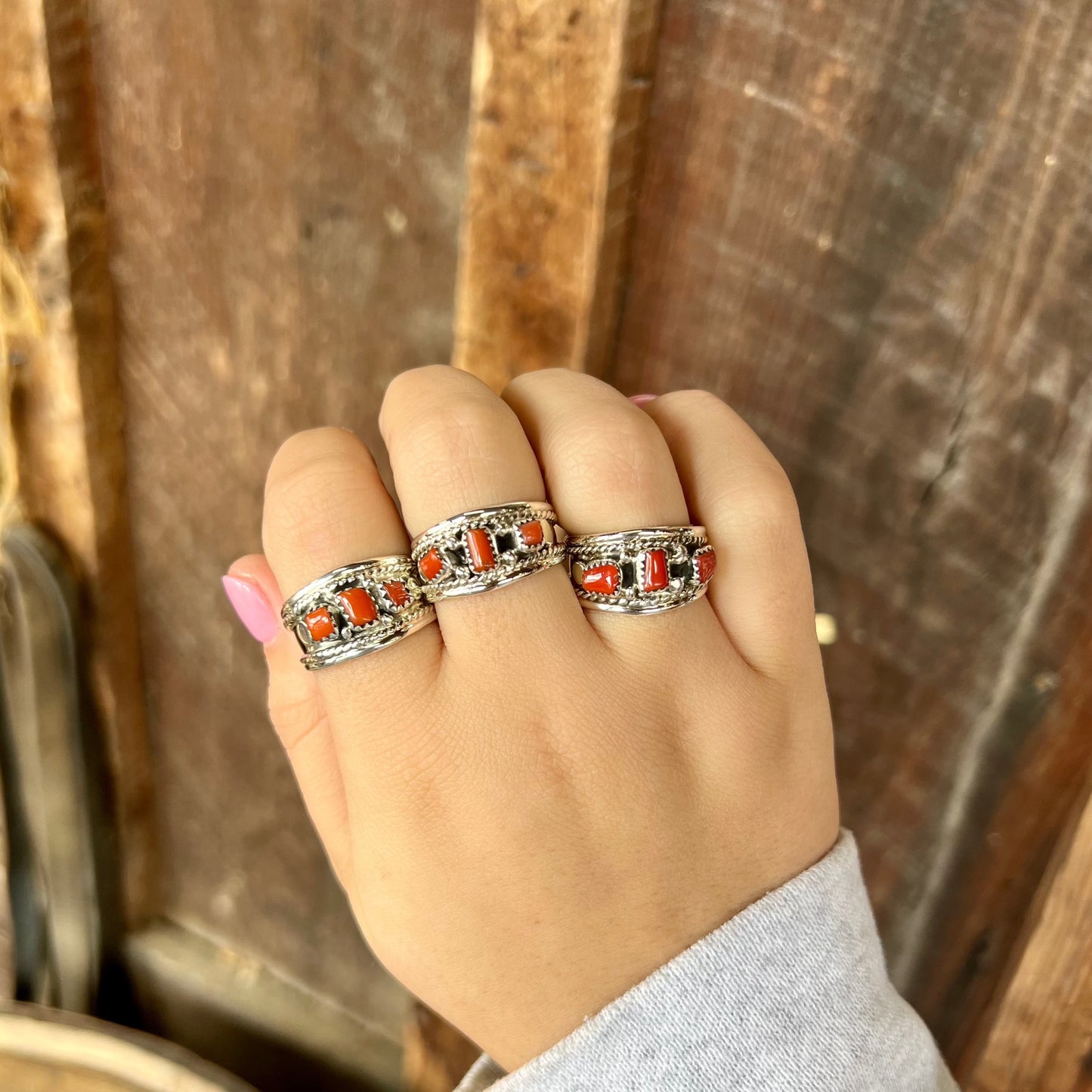 Three Stone Coral Ring