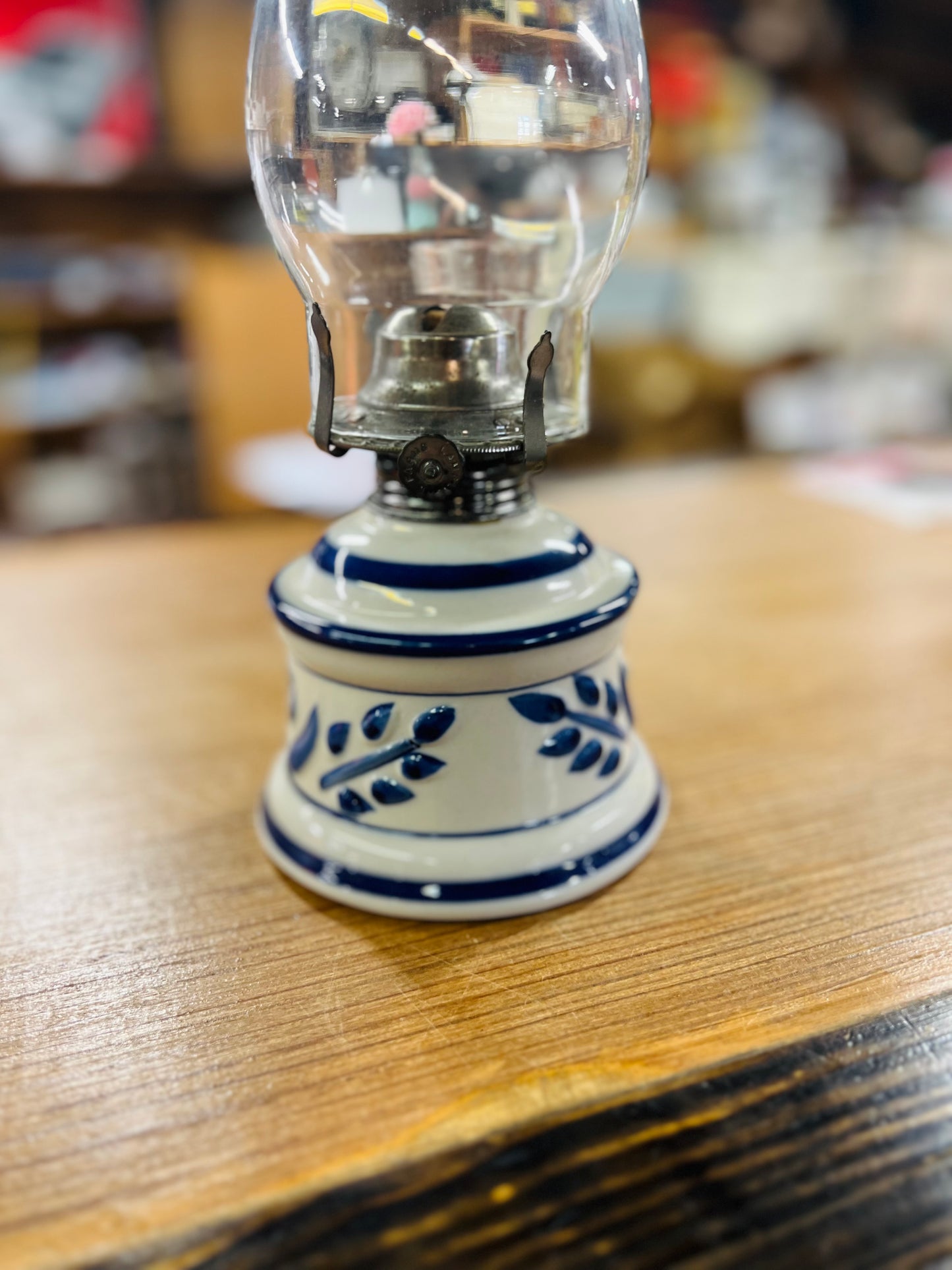 Vintage Dark Blue Floral Lamplight Farms Lamp