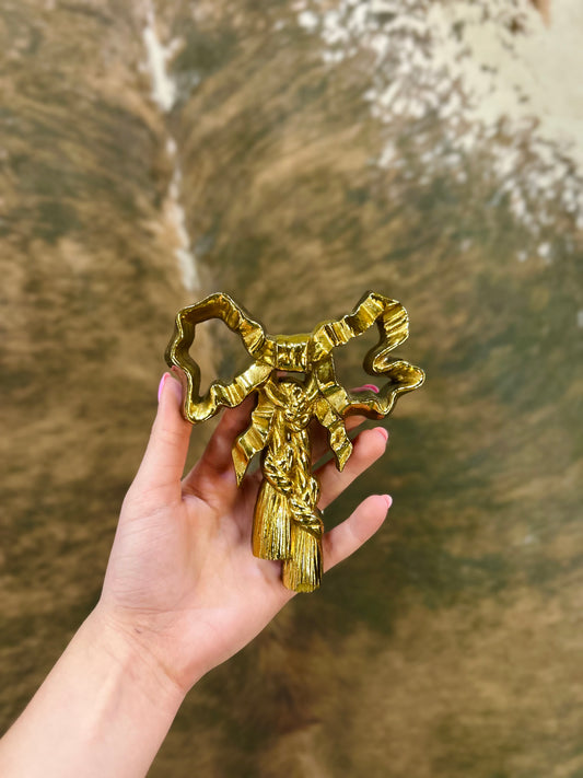 Vintage Burdwood Bow with Tassels Gold-Colored Wall Decoration