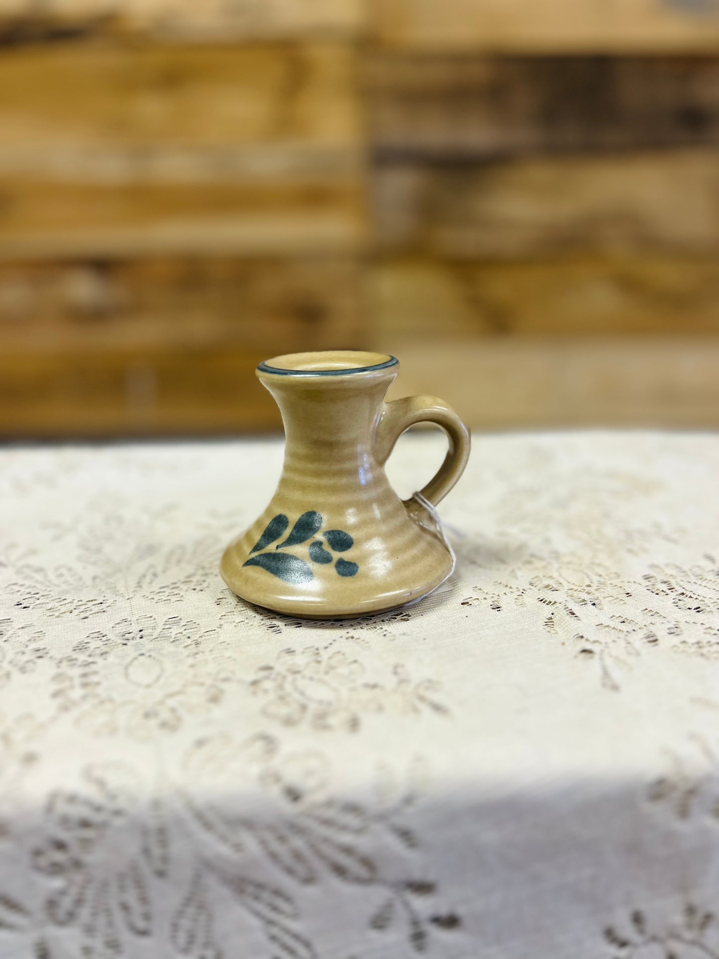 Vintage Pfaltzgraff Tan and Blue Candle Holder