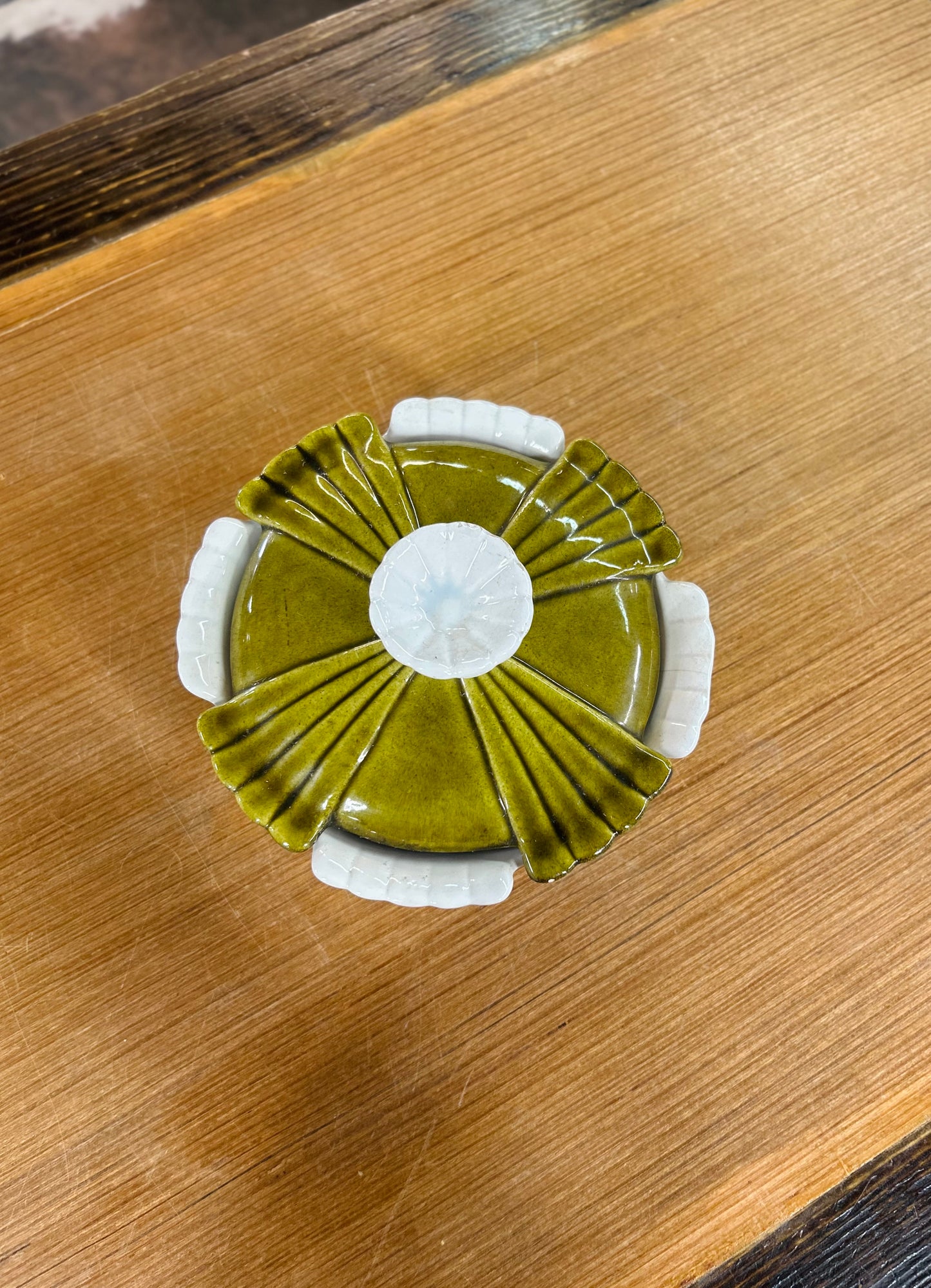 Vintage California USA Pottery Serving Dish with Green Lid