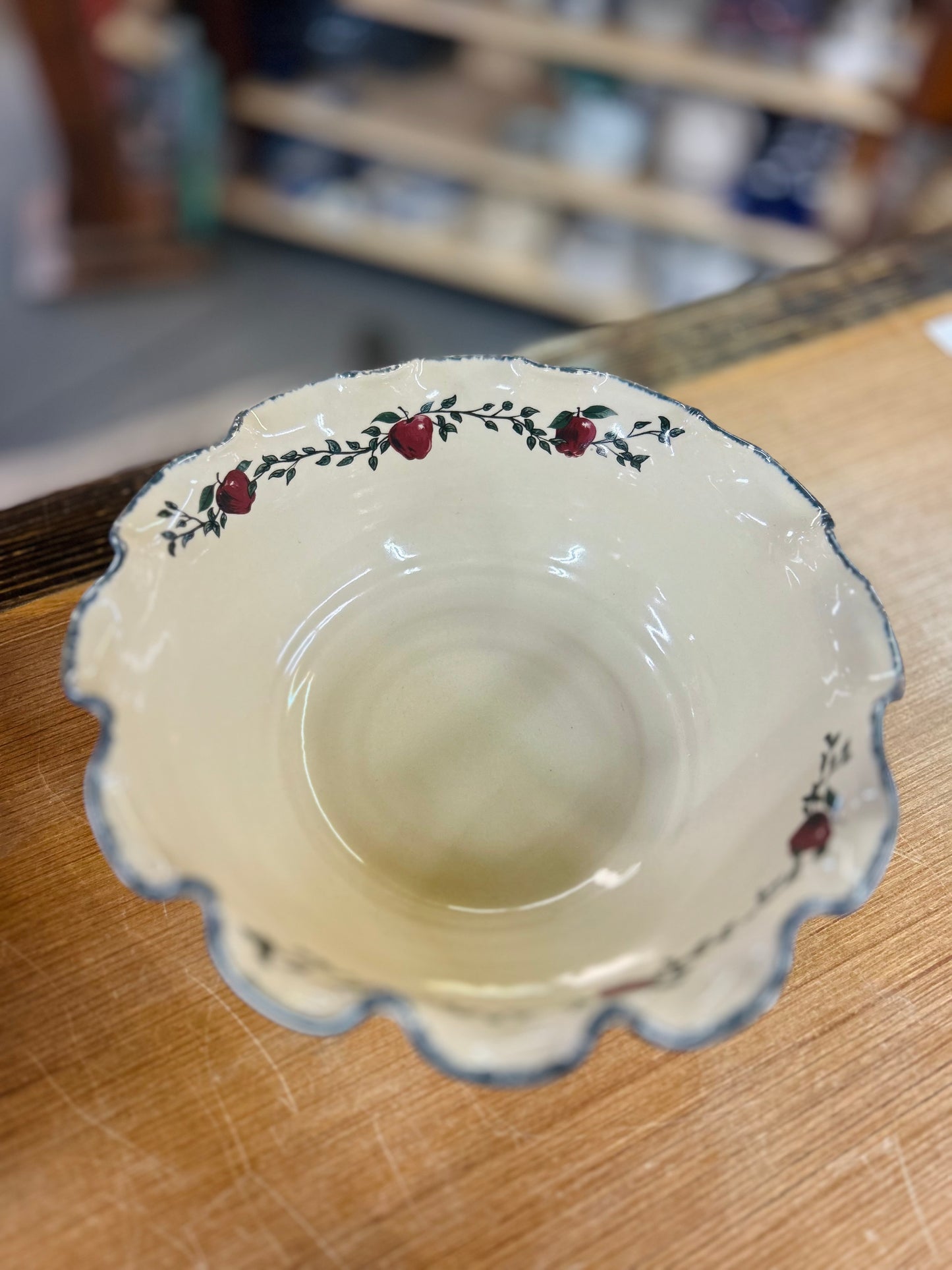 Home and Garden Party Stoneware Serving Bowl with Apple on Vine Pattern