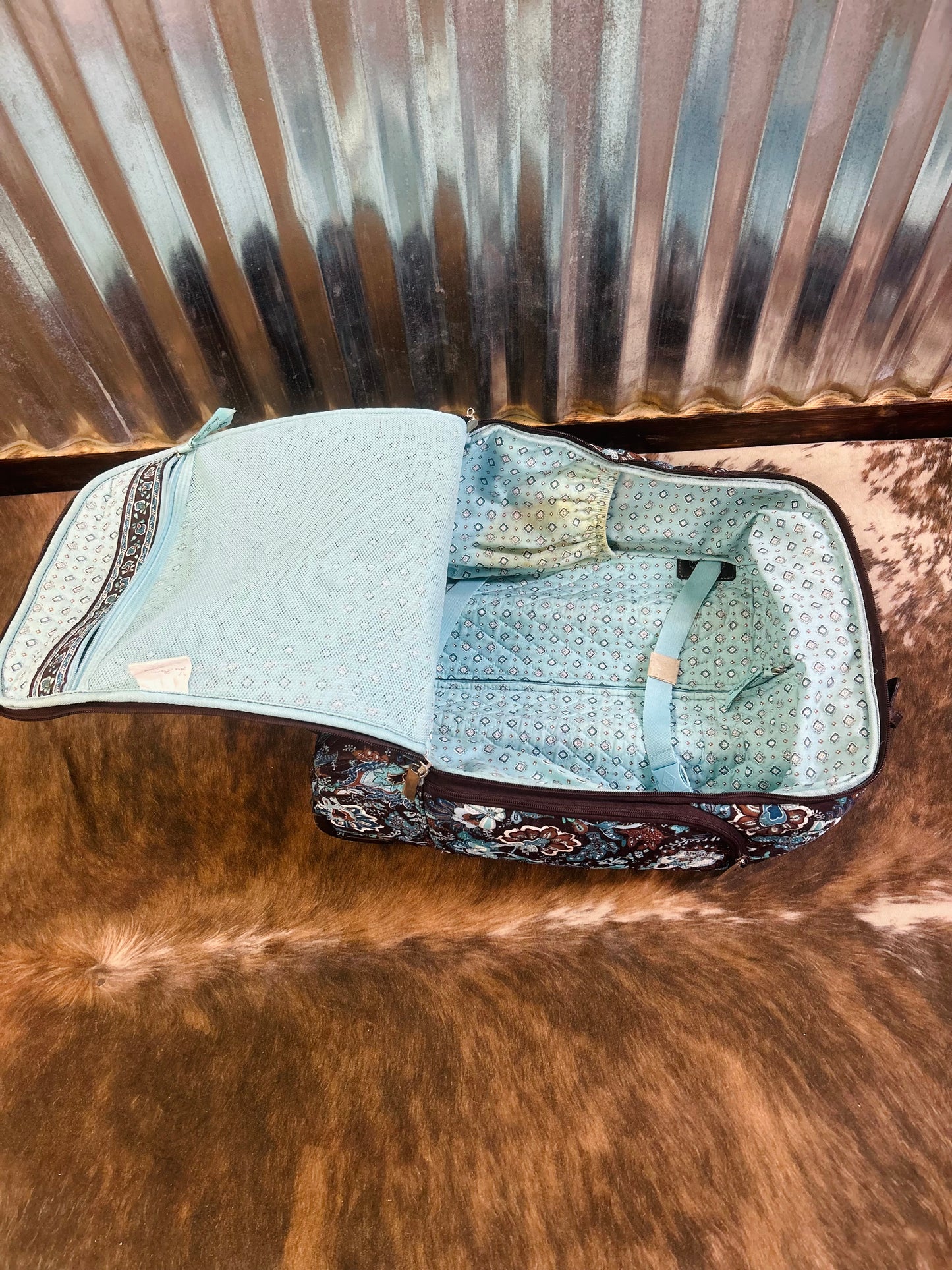 Vera Bradley Large Rolling Suitcase in "Java Blue" with Matching Carry On