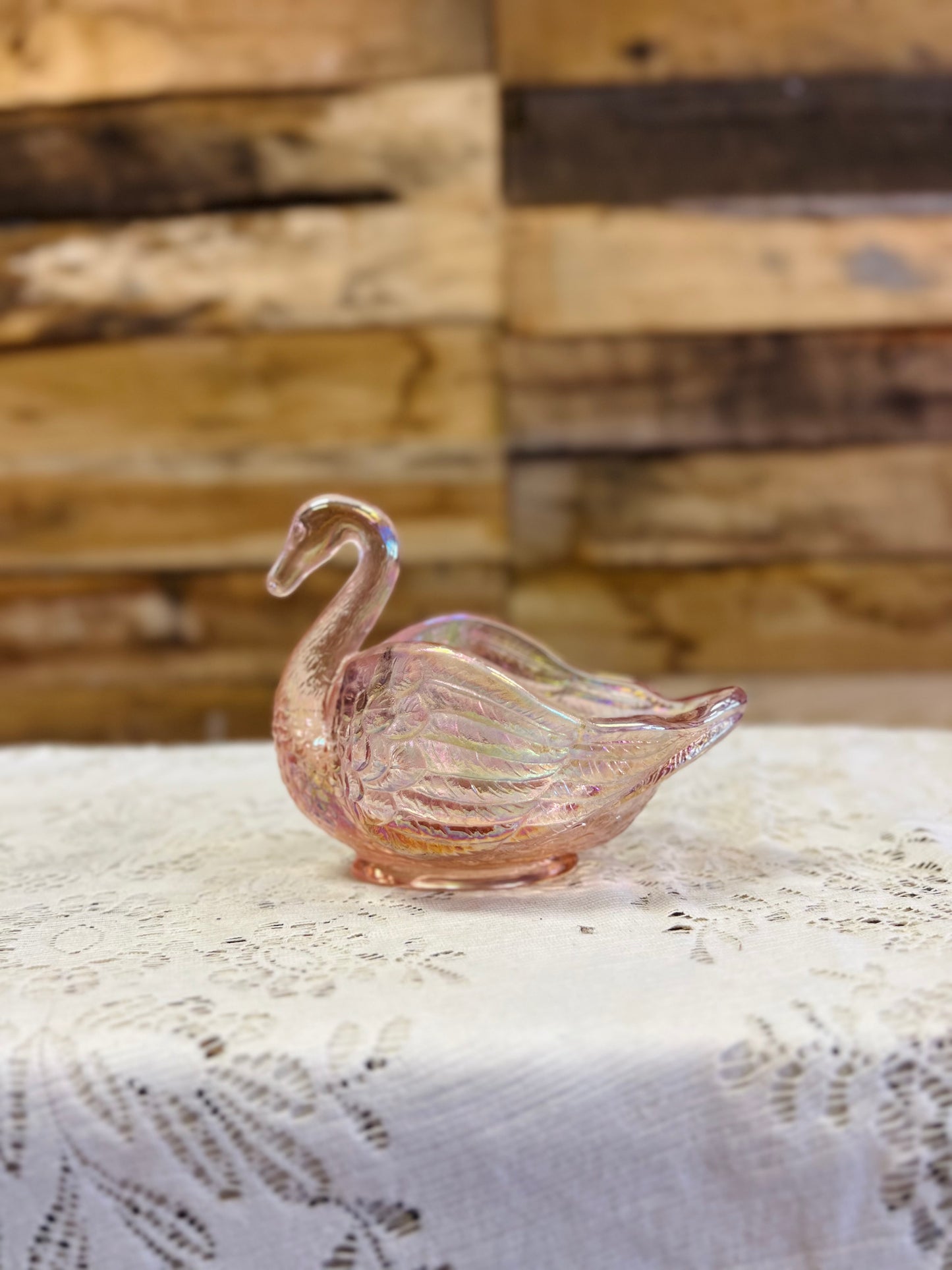 Vintage Imperial By Lennox Pink and Iridescent Swan Figurine Trinket Dish