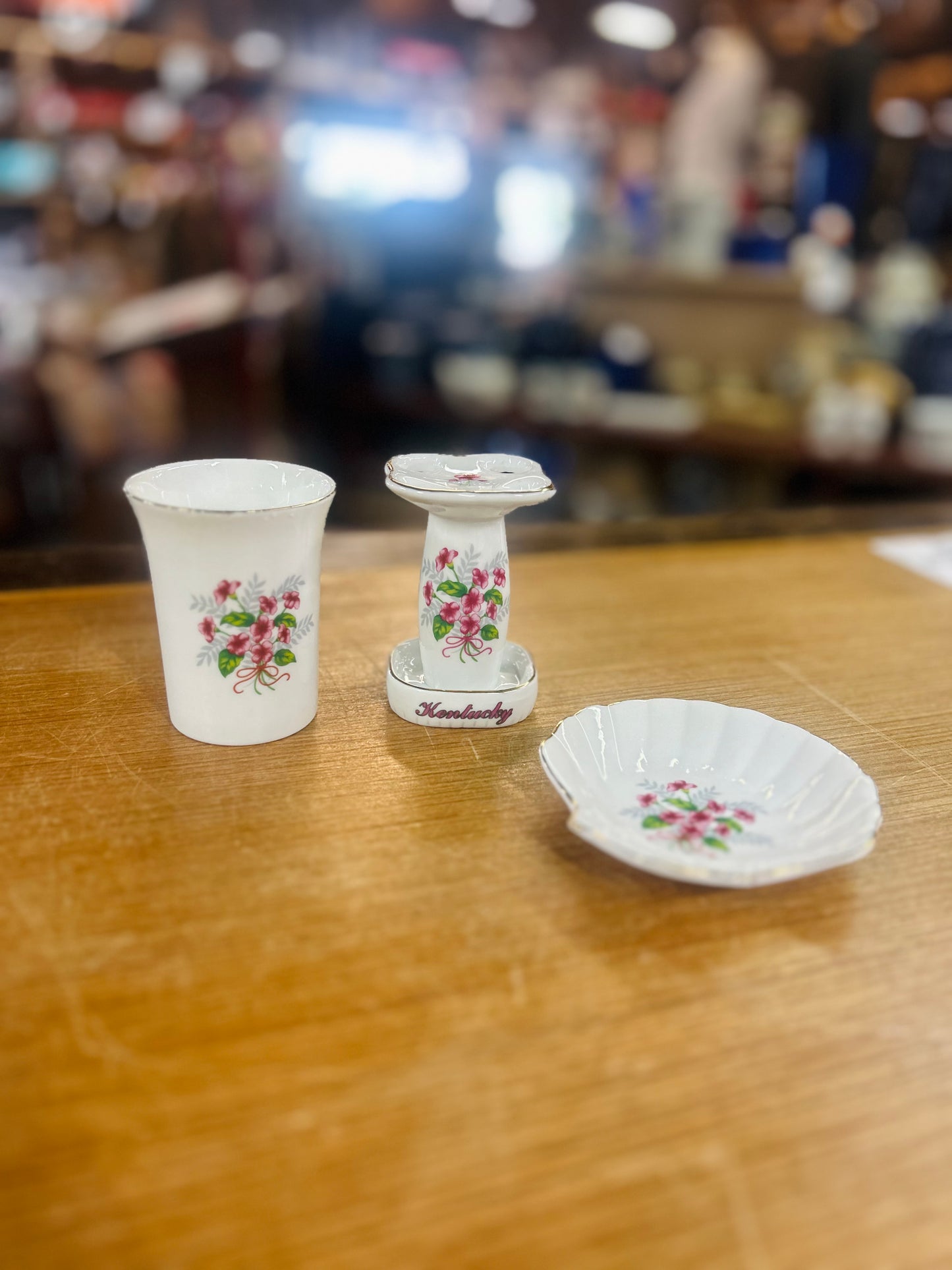 Vintage Tooth Brush Holder, Soap Dish, and Tumbler Set
